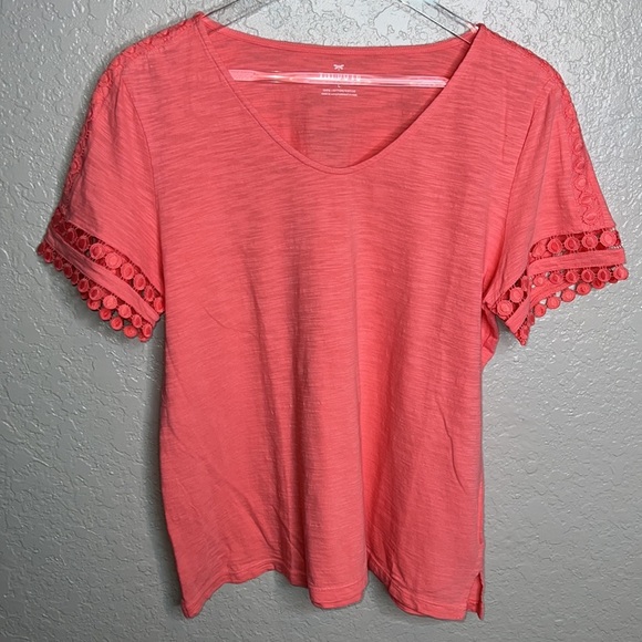 Talbots Coral Lace Sleeve Top - Picture 2 of 6